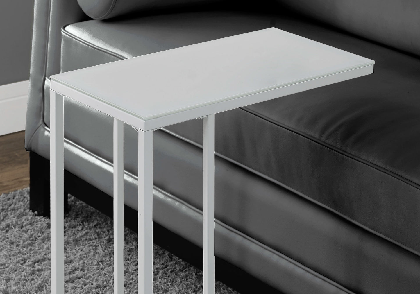 18.25" X 10.25" X 24" White Metal Tempered Glass Accent Table