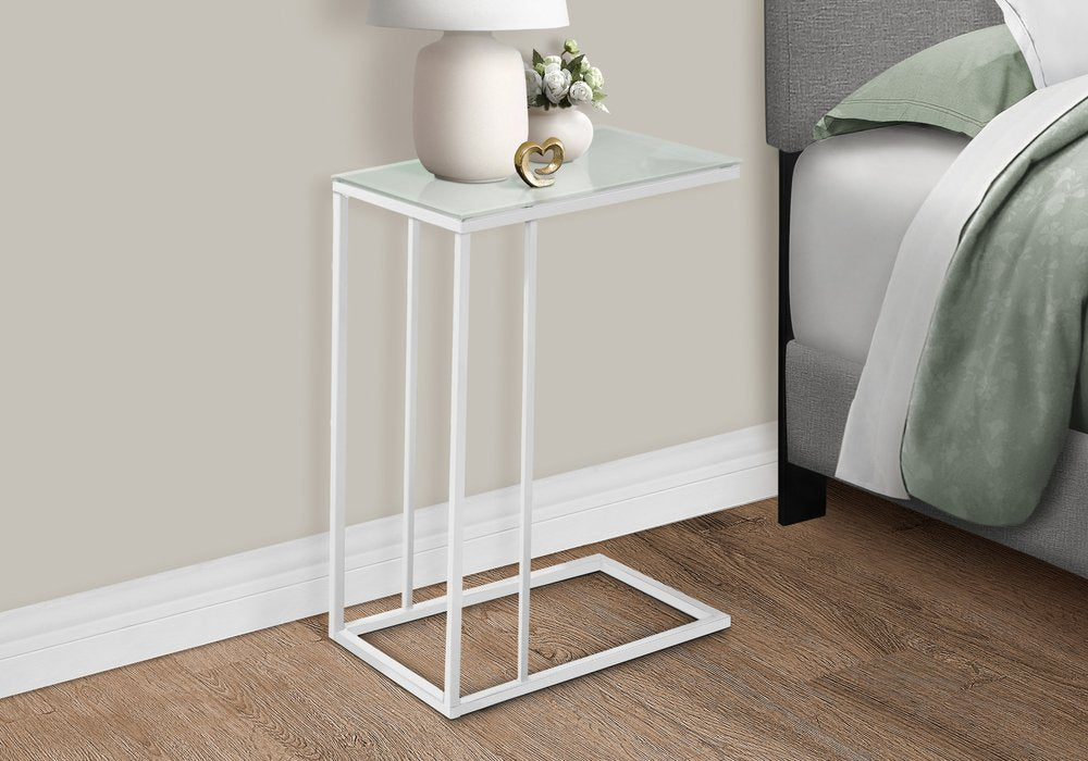 18.25" X 10.25" X 24" White Metal Tempered Glass Accent Table HomeRoots