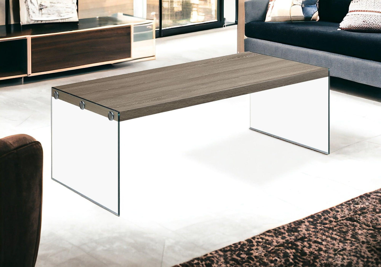 44" Gray And Clear Glass Coffee Table - FurniFindUSA