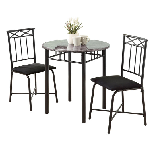 64" X 64" X 101" Grey Black Metal Foam Microfiber 3Pcs Dining Set - FurniFindUSA