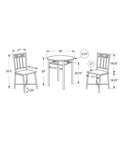 64" X 64" X 101" Grey Black Metal Foam Microfiber 3Pcs Dining Set - FurniFindUSA