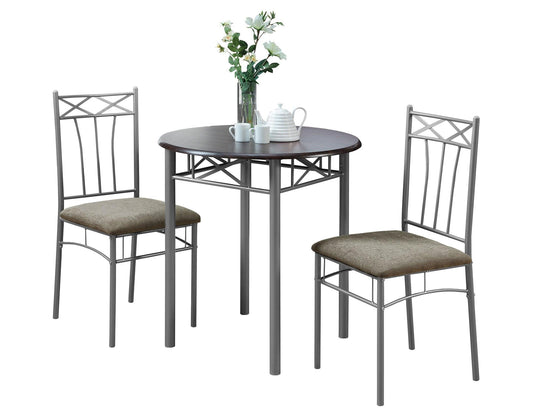 64" X 64" X 102" Cappuccinowithsilver Metal 3Pcs Dining Set - FurniFindUSA