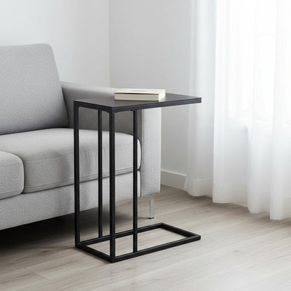 18.25" X 10.25" X 24" Black Metal Tempered Glass Accent Table HomeRoots
