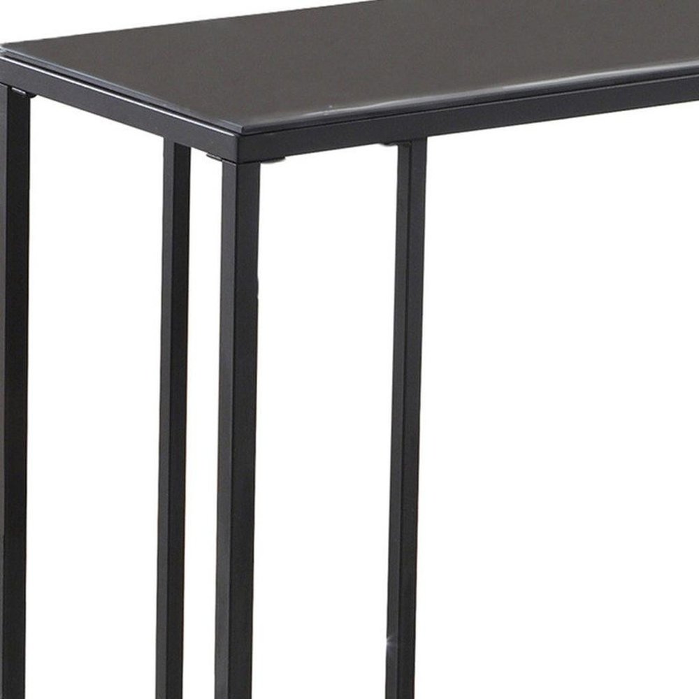 18.25" X 10.25" X 24" Black Metal Tempered Glass Accent Table HomeRoots