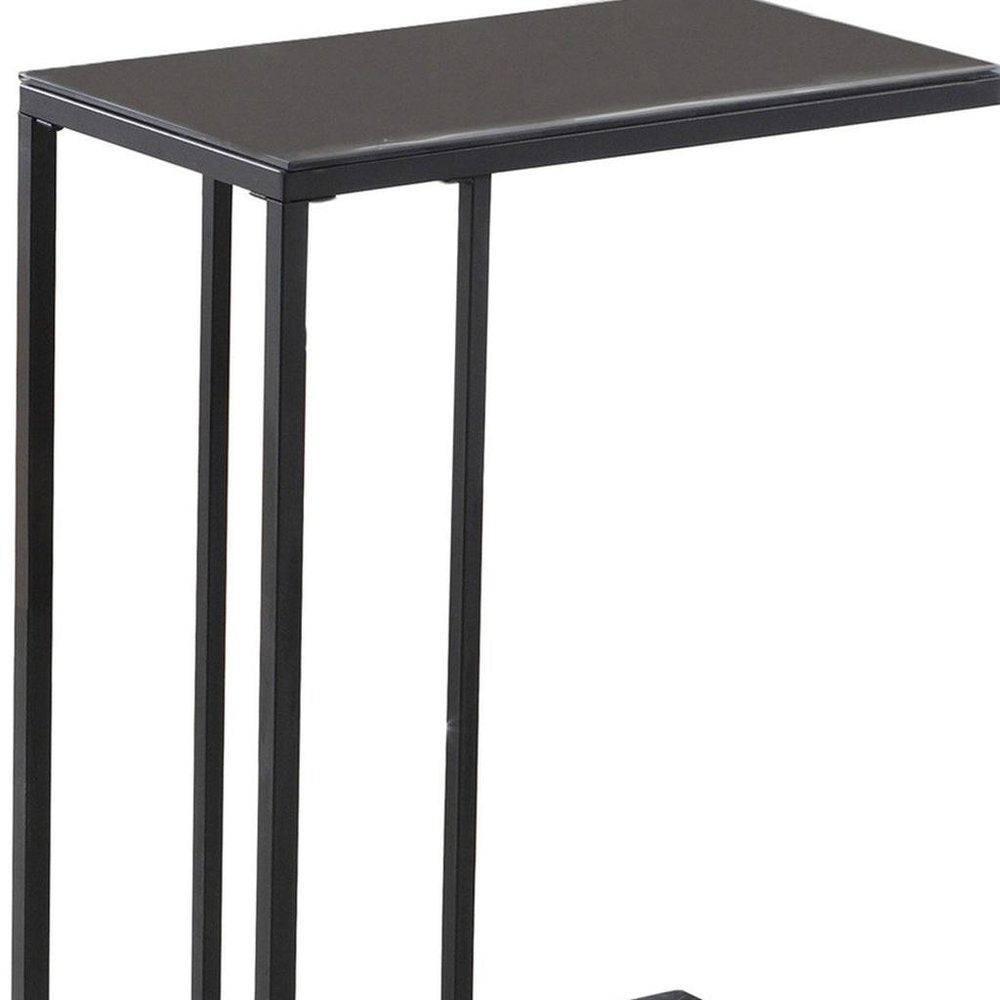 18.25" X 10.25" X 24" Black Metal Tempered Glass Accent Table HomeRoots