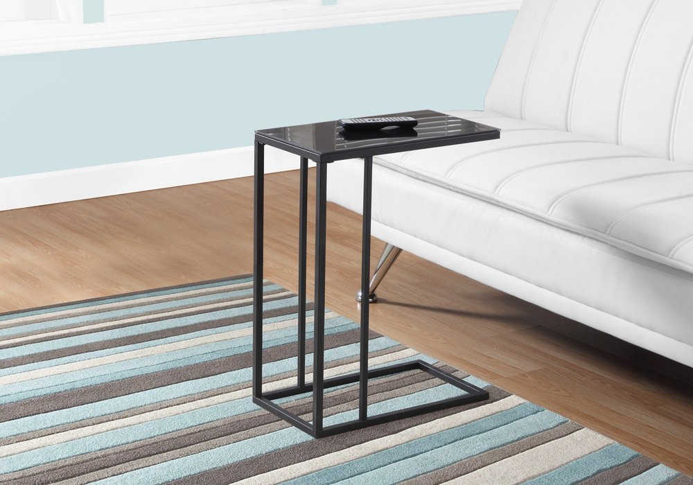 18.25" X 10.25" X 24" Black Metal Tempered Glass Accent Table HomeRoots