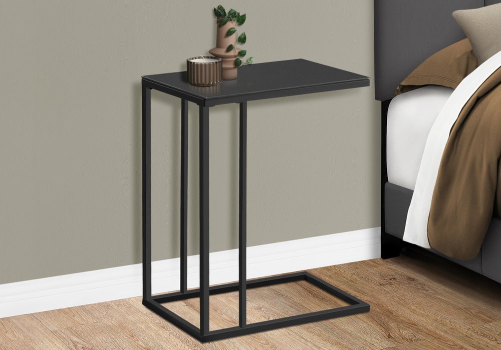 18.25" X 10.25" X 24" Black Metal Tempered Glass Accent Table HomeRoots