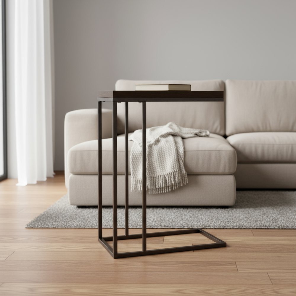18.25" X 10.25" X 25.25" Cappuccino Particle Board Metal  Accent Table HomeRoots