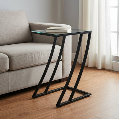 15.75" X 12" X 24" Black Clear Metal Tempered Glass Accent Table HomeRoots