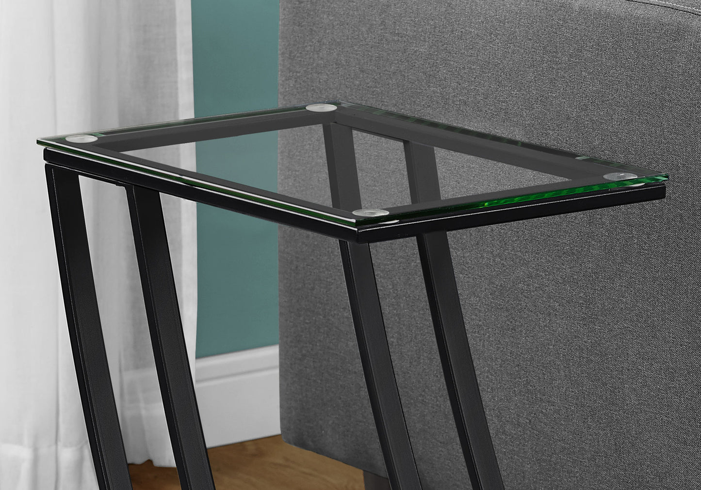 15.75" X 12" X 24" Black Clear Metal Tempered Glass Accent Table