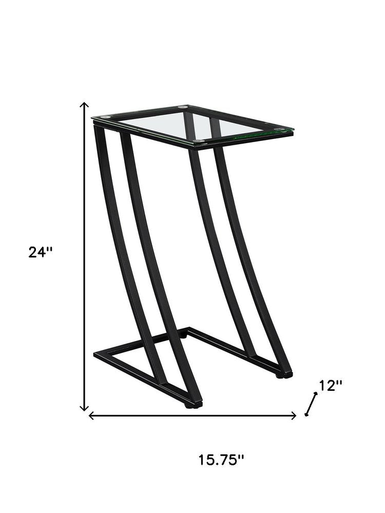 15.75" X 12" X 24" Black Clear Metal Tempered Glass Accent Table HomeRoots