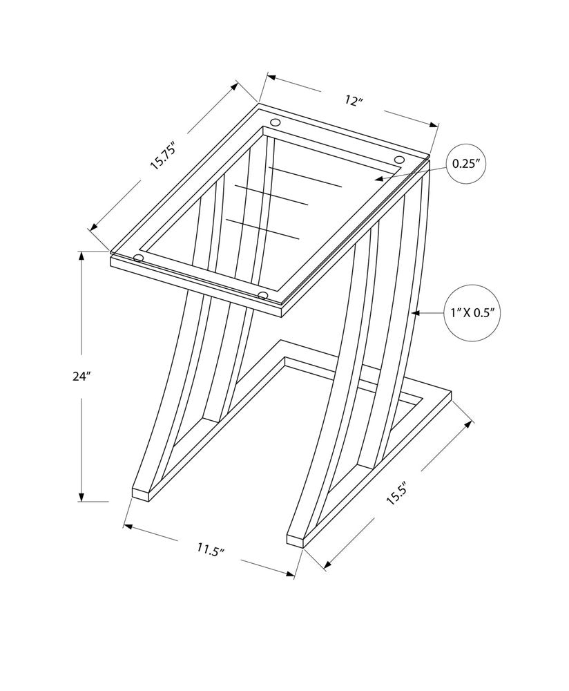 15.75" X 12" X 24" Black Clear Metal Tempered Glass Accent Table HomeRoots