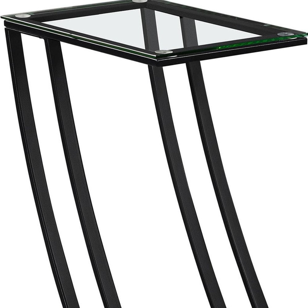 15.75" X 12" X 24" Black Clear Metal Tempered Glass Accent Table HomeRoots