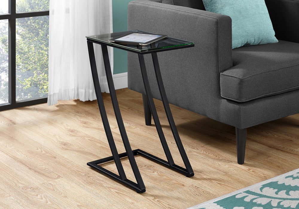 15.75" X 12" X 24" Black Clear Metal Tempered Glass Accent Table HomeRoots