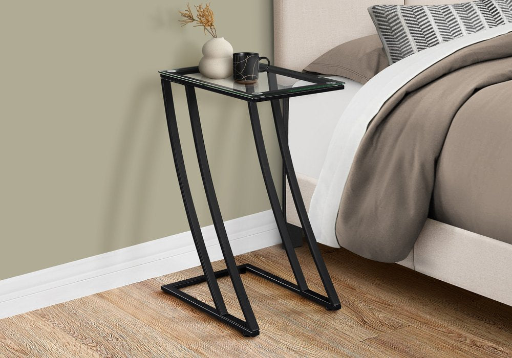 15.75" X 12" X 24" Black Clear Metal Tempered Glass Accent Table HomeRoots