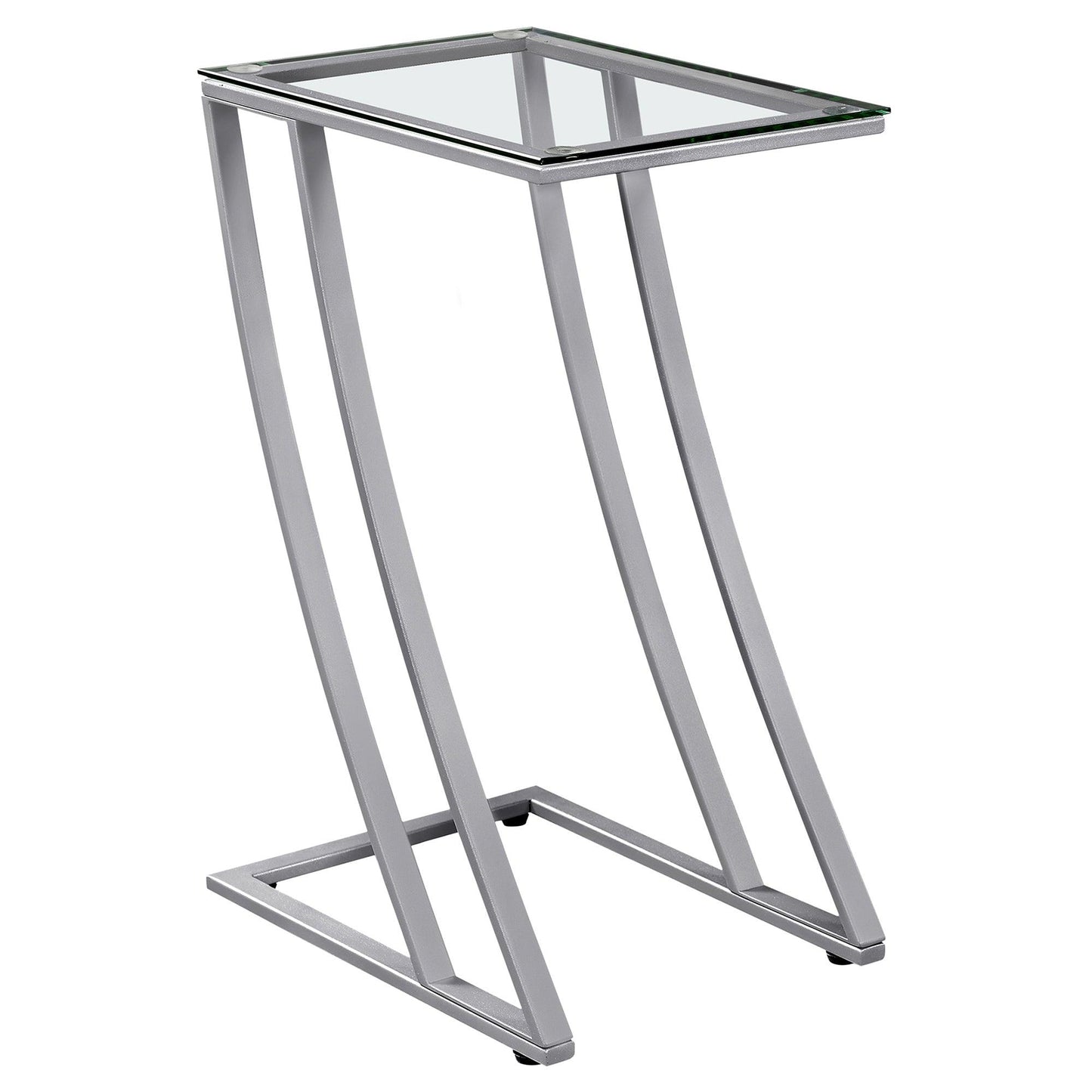 15.75" X 12" X 24" Silver Clear Metal Tempered Glass Accent Table - FurniFindUSA