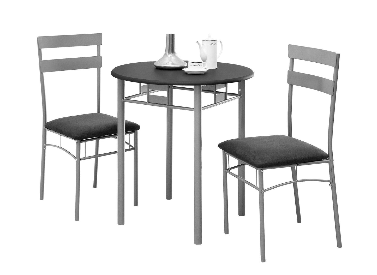 36" Black Microfiber Foam Mdf And Silver Metal Three Pieces Dining Set - FurniFindUSA