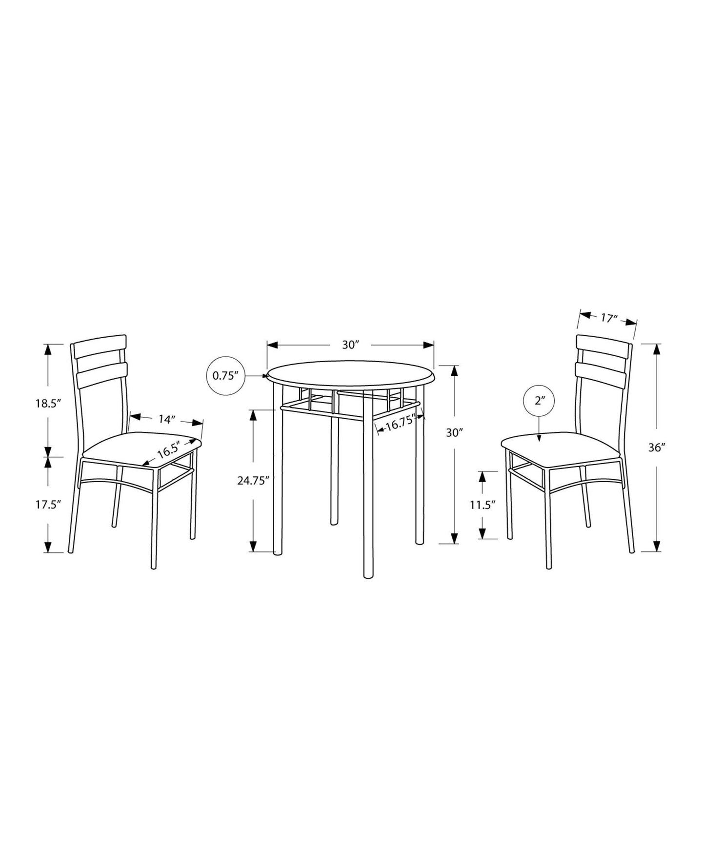 36" Black Microfiber Foam Mdf And Silver Metal Three Pieces Dining Set - FurniFindUSA