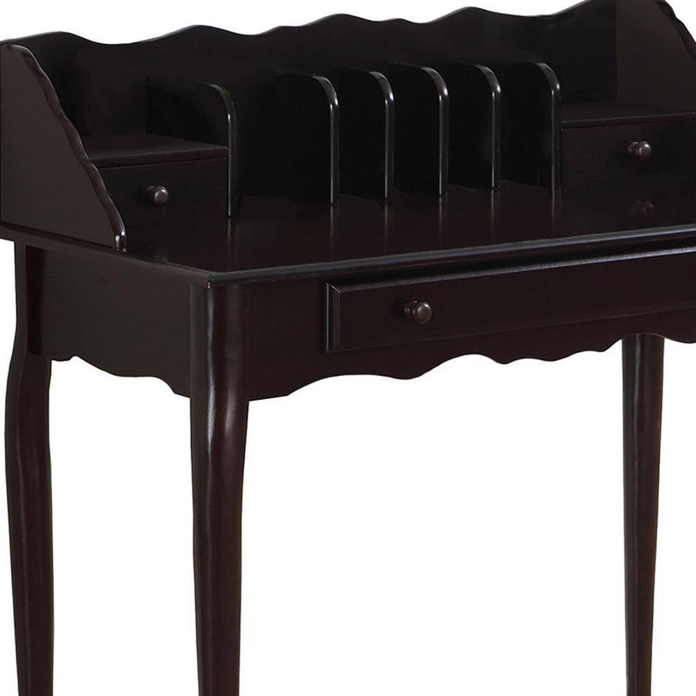 36" Dark Brown Solid Wood Computer Desk With Three Drawers HomeRoots