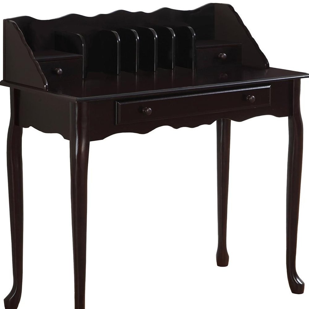 36" Dark Brown Solid Wood Computer Desk With Three Drawers HomeRoots