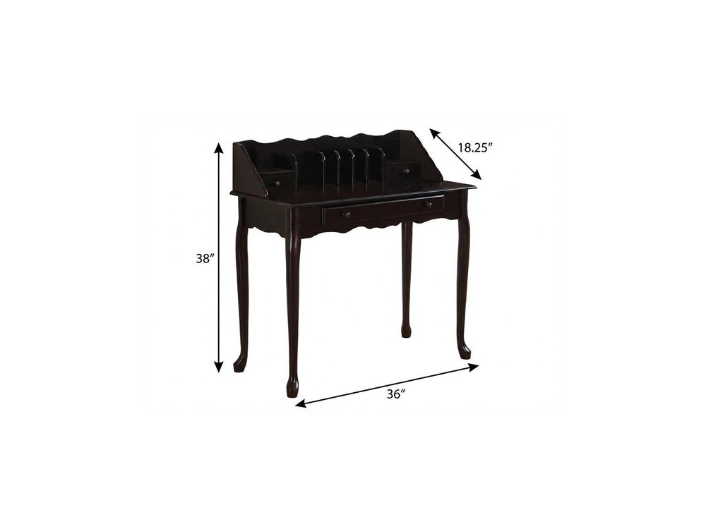 36" Dark Brown Solid Wood Computer Desk With Three Drawers HomeRoots