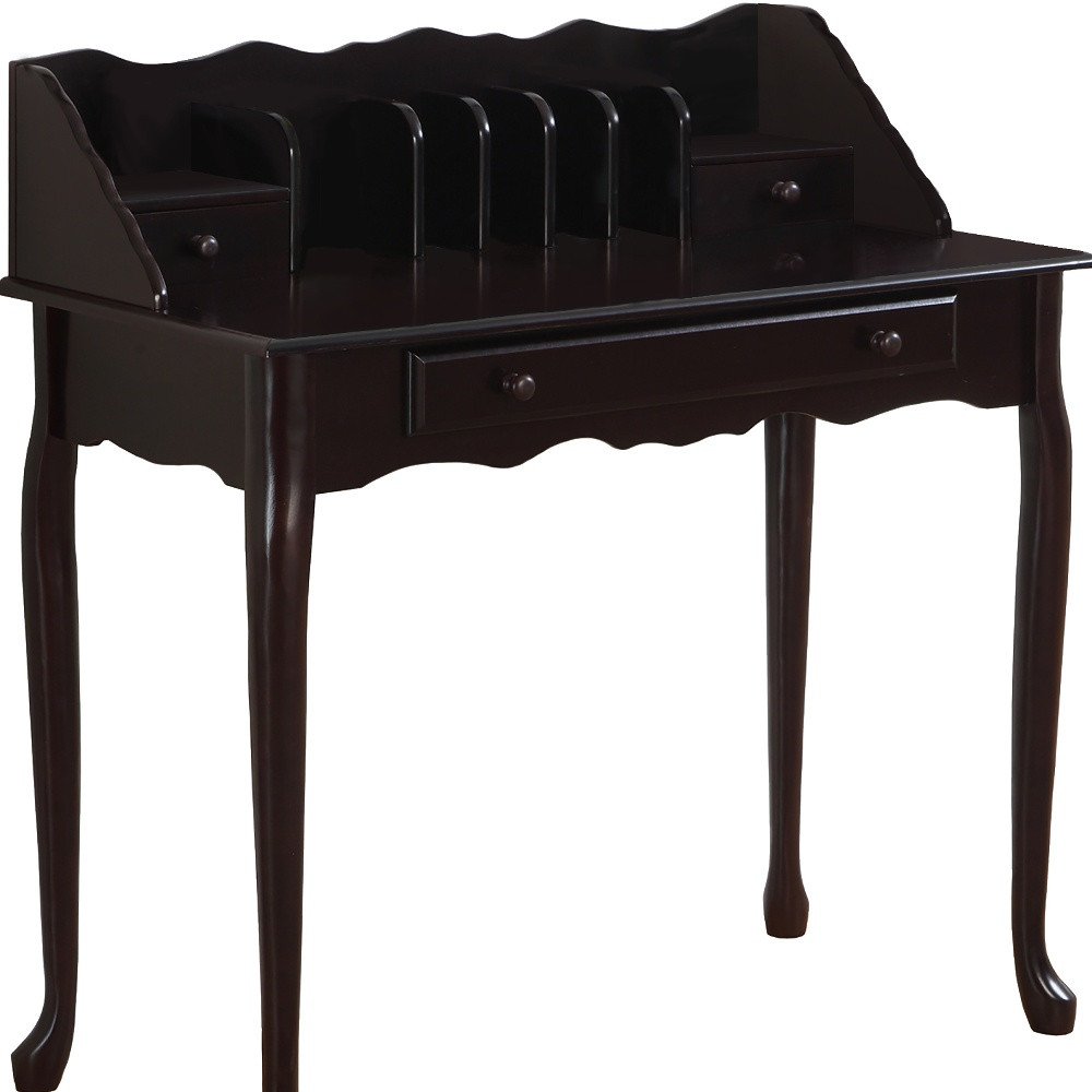 36" Dark Brown Solid Wood Computer Desk With Three Drawers HomeRoots
