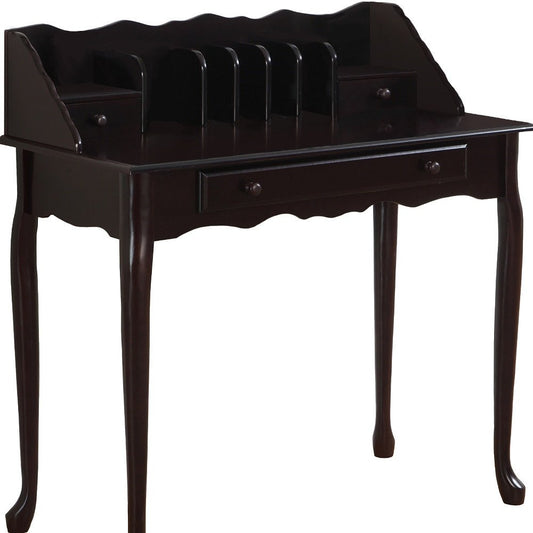 36" Dark Brown Solid Wood Computer Desk With Three Drawers HomeRoots