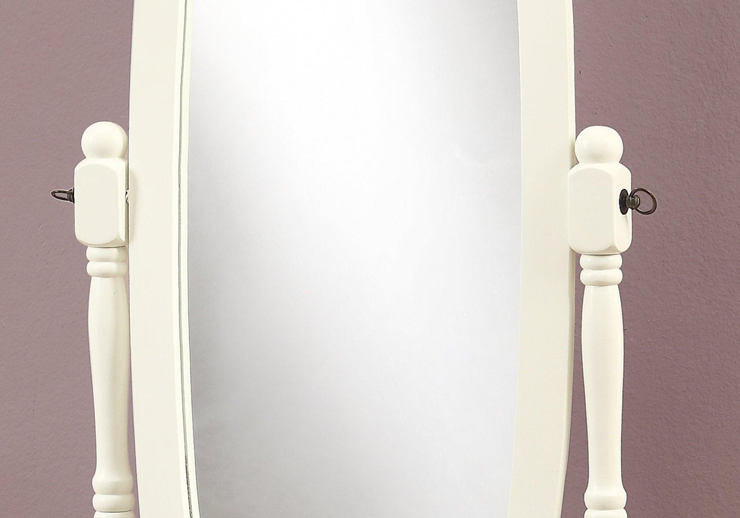 59" White Oval Framed Cheval Standing Mirror - FurniFindUSA