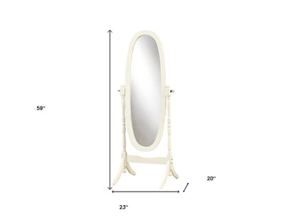 59" White Oval Framed Cheval Standing Mirror - FurniFindUSA