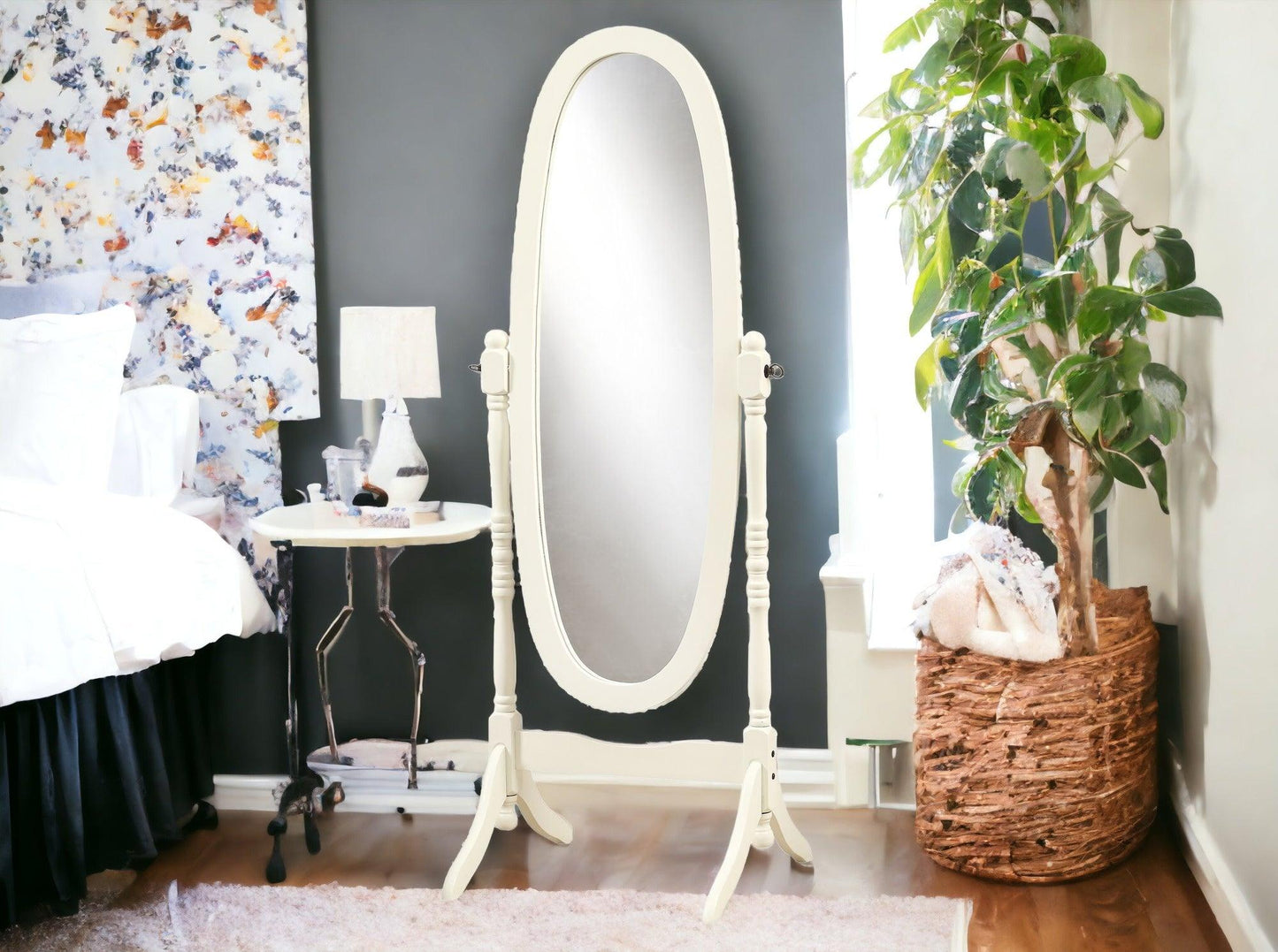 White Oval Cheval Standing Mirror - FurniFindUSA