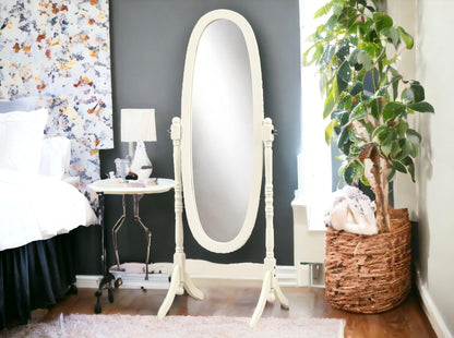 59" White Oval Framed Cheval Standing Mirror - FurniFindUSA