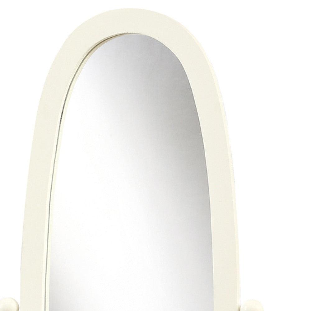 59" White Oval Framed Cheval Standing Mirror - FurniFindUSA