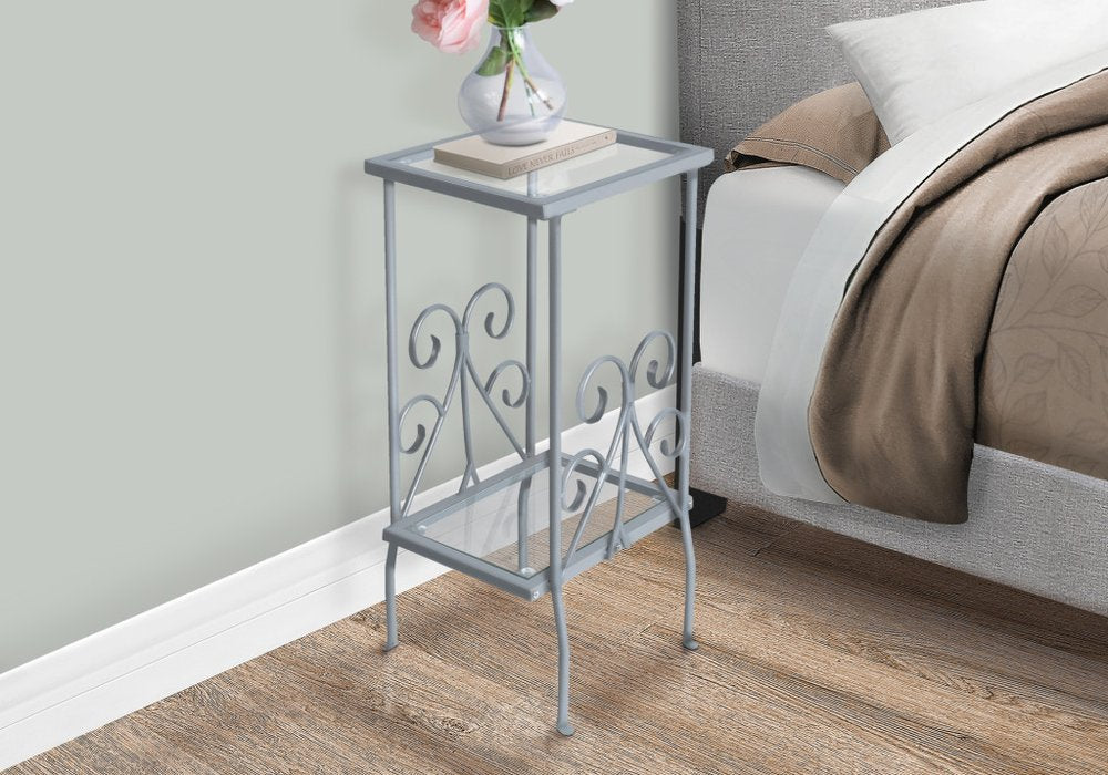30" Silver And Clear Glass And Metal Square End Table With Shelf HomeRoots
