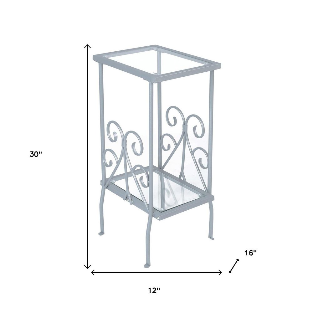 30" Silver And Clear Glass And Metal Square End Table With Shelf HomeRoots