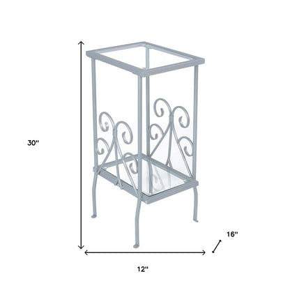 30" Silver And Clear Glass And Metal Square End Table With Shelf HomeRoots