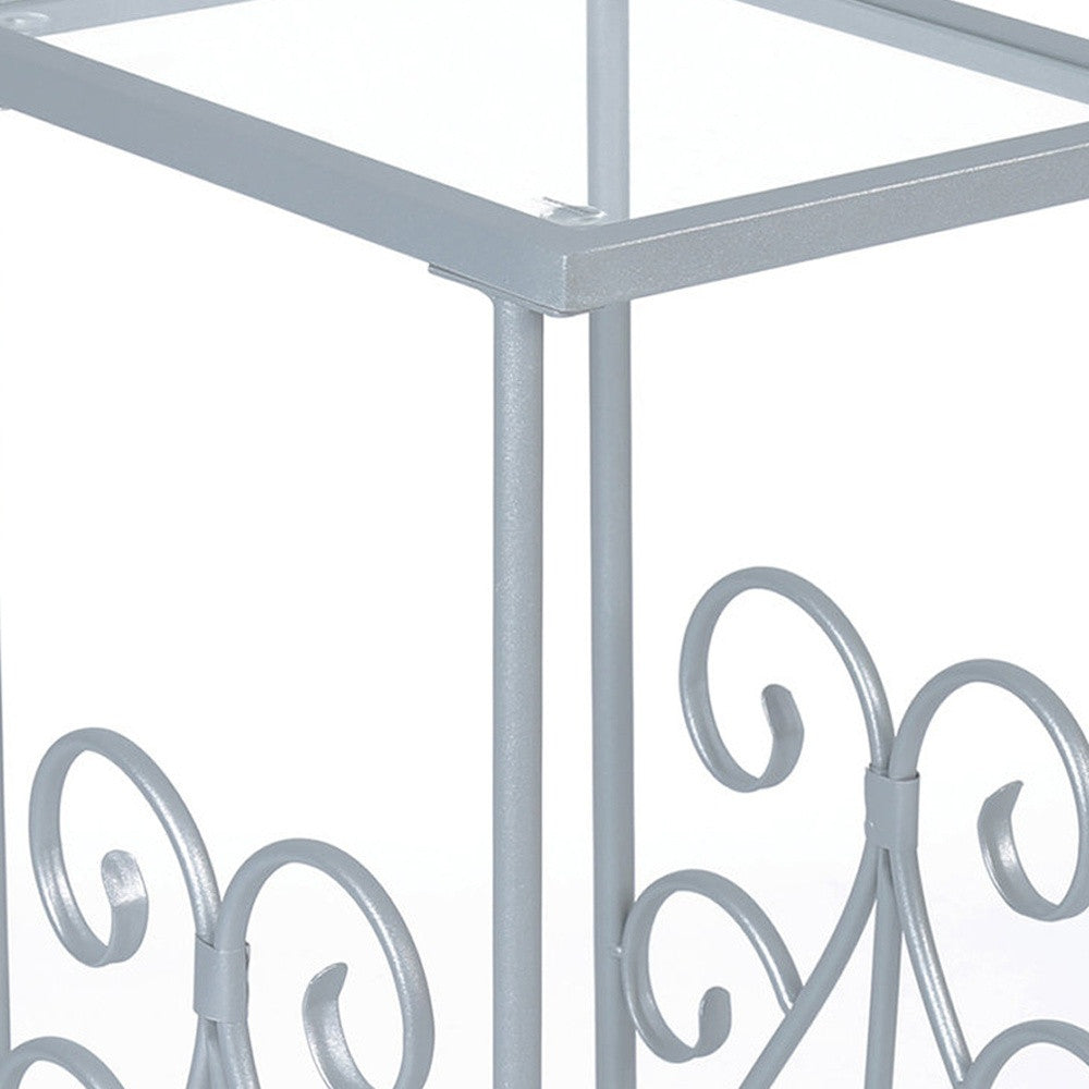 30" Silver And Clear Glass And Metal Square End Table With Shelf