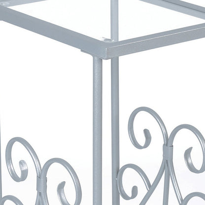 30" Silver And Clear Glass And Metal Square End Table With Shelf HomeRoots