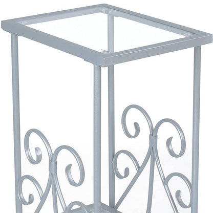 30" Silver And Clear Glass And Metal Square End Table With Shelf HomeRoots