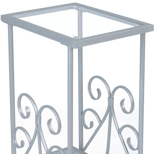 30" Silver And Clear Glass And Metal Square End Table With Shelf HomeRoots