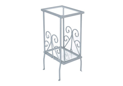 30" Silver And Clear Glass And Metal Square End Table With Shelf HomeRoots