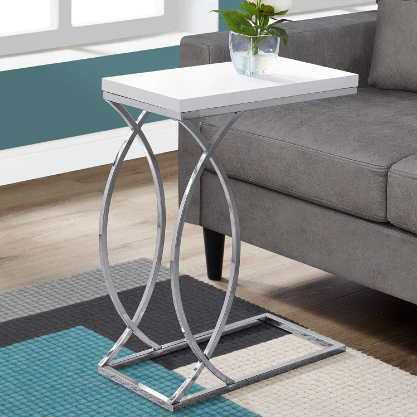 18.25" X 10.25" X 25" Grey Mdf Laminate Metal Accent Table - FurniFindUSA