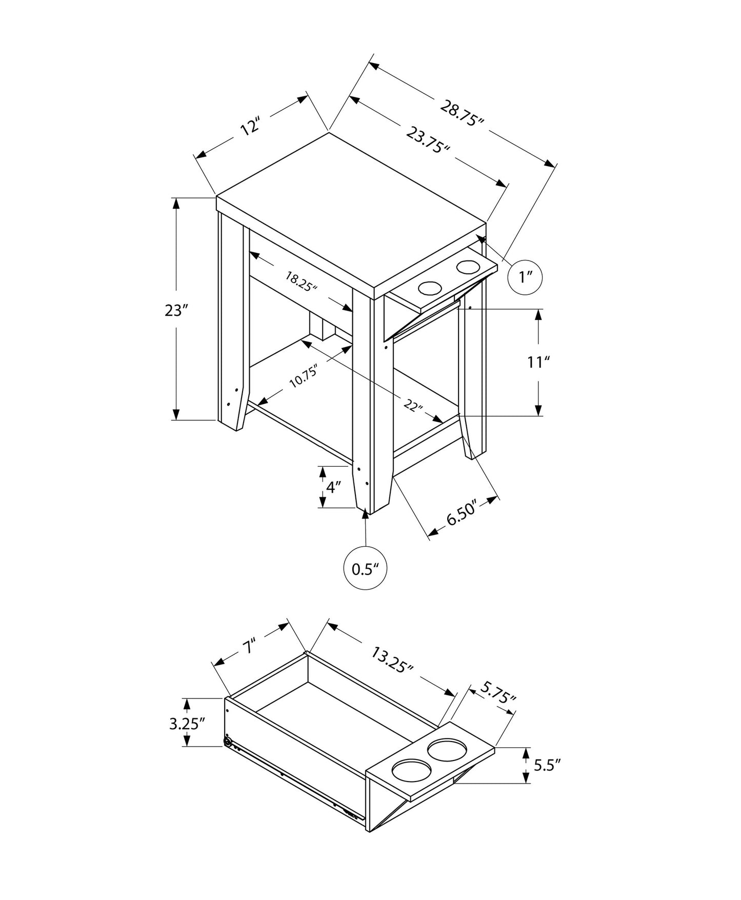 23" Brown Wood End Table With Shelf