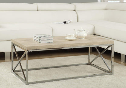 44" Beige And Silver Iron Coffee Table - FurniFindUSA