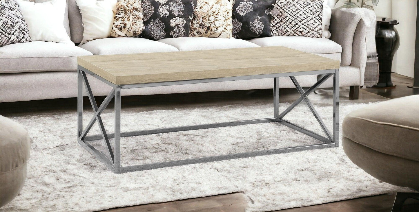 44" Beige And Silver Iron Coffee Table - FurniFindUSA