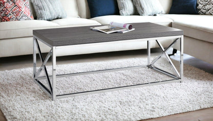 44" Beige And Silver Iron Coffee Table - FurniFindUSA