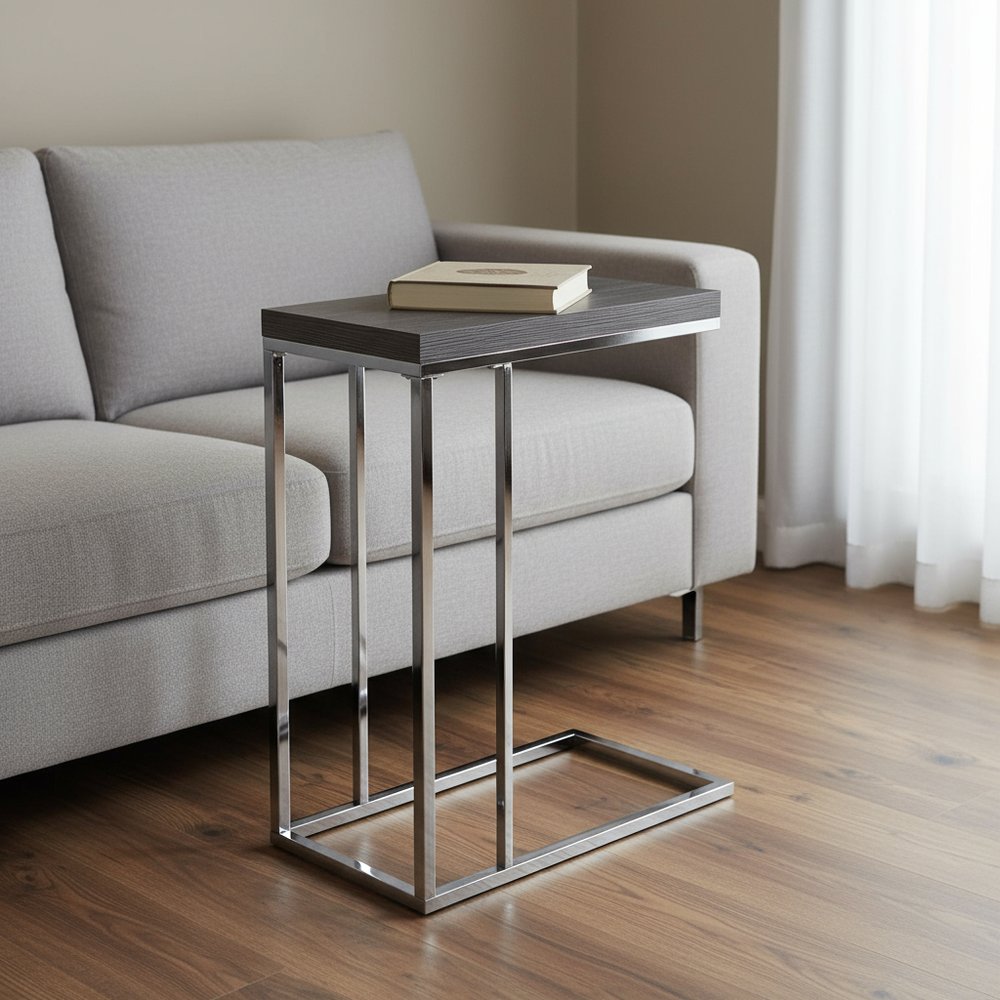 18.25" X 10.25" X 25.25" Cappuccino Particle Board Metal  Accent Table HomeRoots