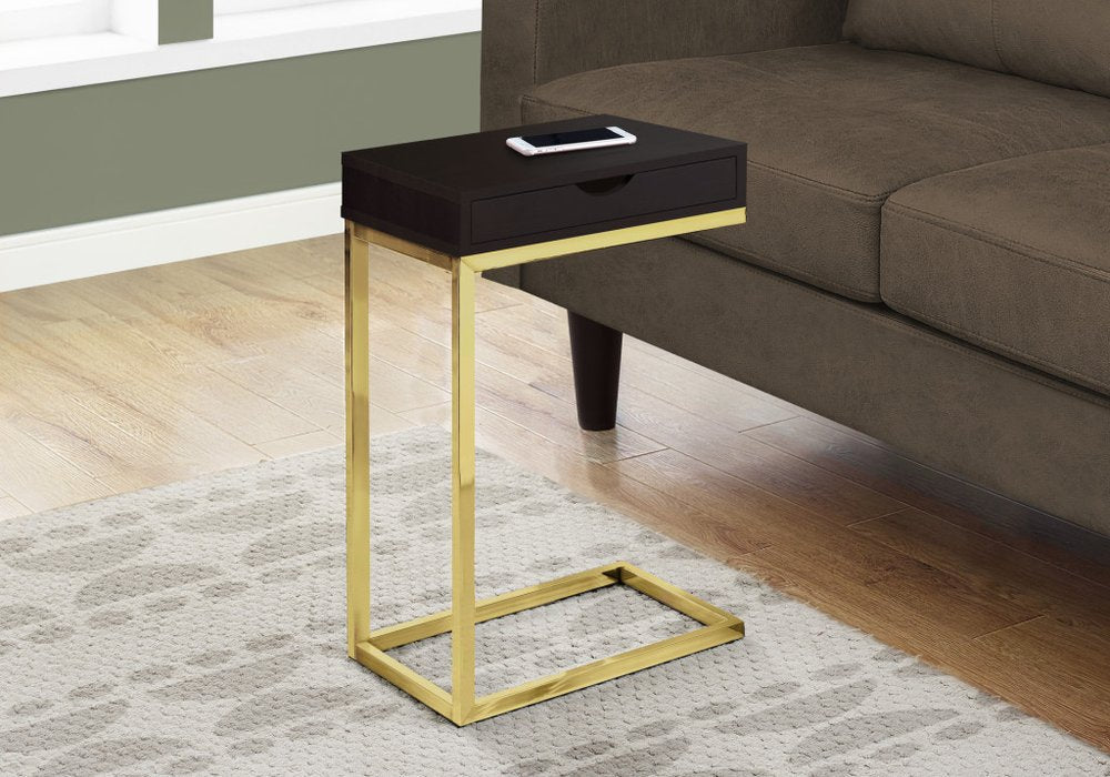 10.25" X 15.75" X 24.5" Cappuccino Finish And Gold Laminated Drawer Accent Table HomeRoots