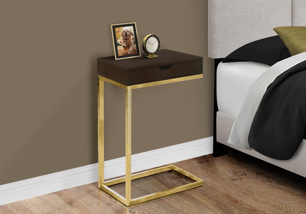 10.25" X 15.75" X 24.5" Cappuccino Finish And Gold Laminated Drawer Accent Table HomeRoots