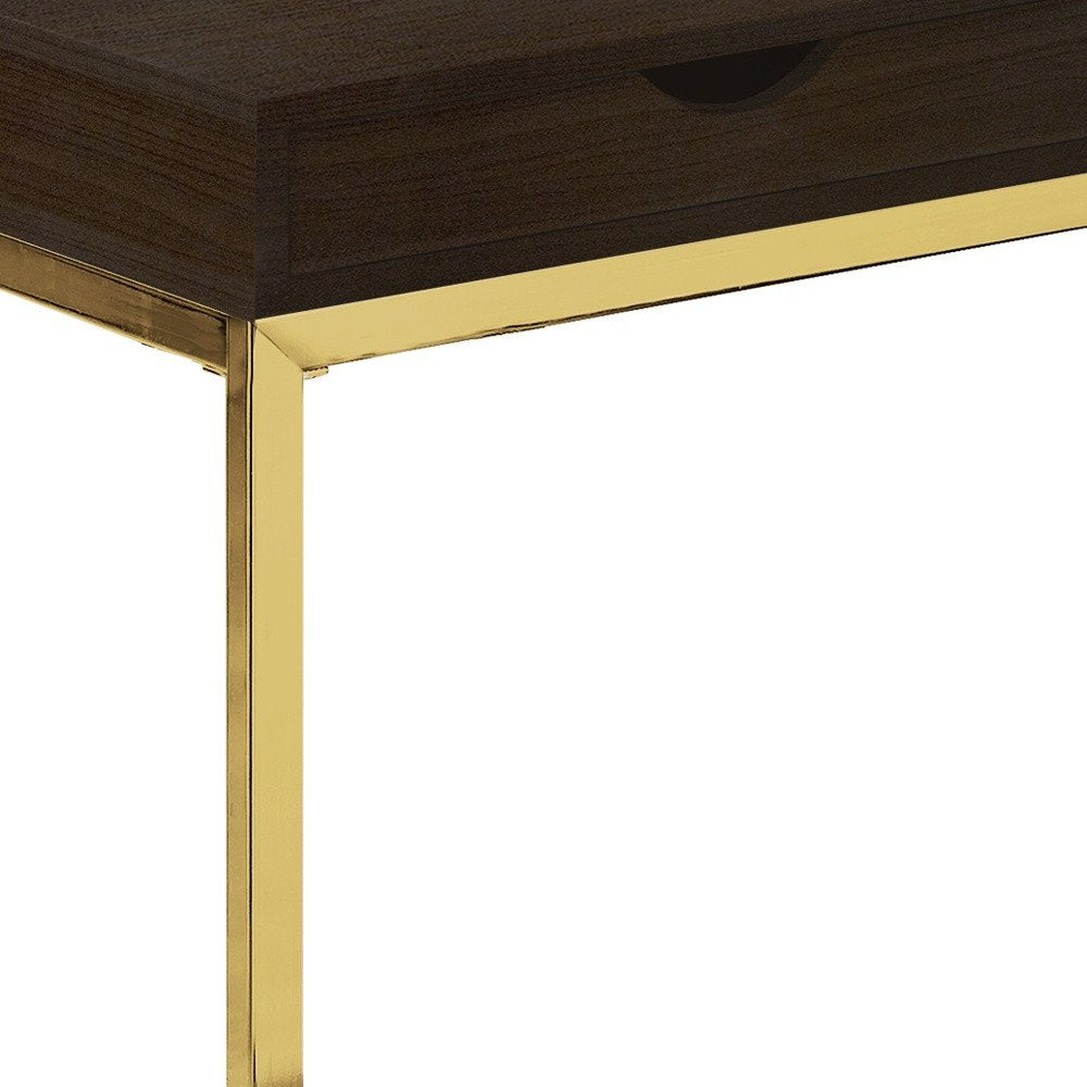 10.25" X 15.75" X 24.5" Cappuccino Finish And Gold Laminated Drawer Accent Table HomeRoots