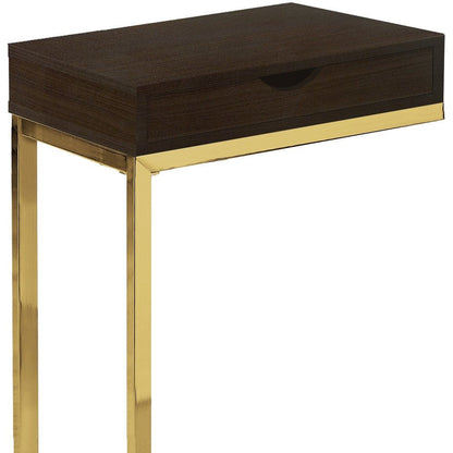 10.25" X 15.75" X 24.5" Cappuccino Finish And Gold Laminated Drawer Accent Table HomeRoots